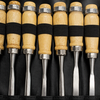 Ensemble de 12 ciseaux à bois avec manche en bois, kit d'outils de sculpture manuelle pour le travail du bois avec sac de transport