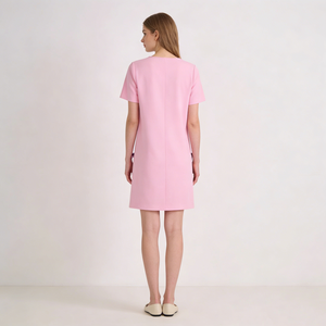 Abiti <span class=keywords><strong>Chic</strong></span> da <span class=keywords><strong>Donna</strong></span> con Collo Tondo, Maniche Corte, Decorazione a Fiocco, Tasche Applicate, Vestibilità Aderente, Lunghezza Mini, Abiti Casual - Product Image 5