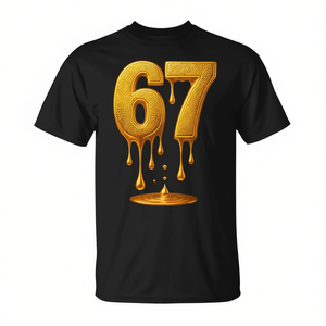 67 Gold Drip Six Seven Gen Alpha <b>Meme</b> Crew Neck Short Sleeve Unisex Adult <b>T</b>-<b>Shirt</b> with Digital Printing - Product Image 2