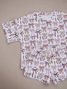 Conjuntos de Ropa para Niñas, Estilo Coqueta, con Estampado de Lazos, Shorts, 2 Piezas, Verano, Boutique - Product Image 1