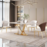 Table Salle à Manger Complet Avec 6 Chaise Haute Qualité Salle à Manger Moderne de Luxe Table à Manger en Métal Avec Plateau en Marbre