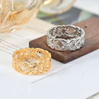 18K Vergulde Leaf Flower Band Ring voor Vrouwen Hollow Weave Finger Ring Bague Fleur Feuille Mode-sieraden Huwelijkscadeau