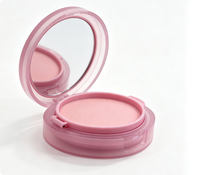 Kemasan Kosmetik ODM Custom ABS Transparan Pink dengan Cermin Terpasang, Tray Dalam yang Dapat Dilepas, untuk Blush, Highlighter, dan Bedak
