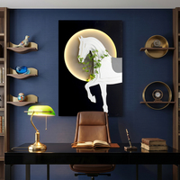 Tableau relief grès 3D avec LED cheval blanc végétal artificiel décoration murale entrée chambre