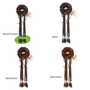 Cola de caballo alta trenza de <span class=keywords><strong>pelo</strong></span> falso banda de <span class=keywords><strong>pelo</strong></span> de mujer trenza larga accesorio para el cabello Qipao nuevo estilo chino Peluca de cola de caballo trenzada Doble - Product Image 2