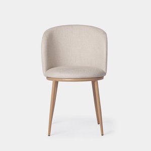 Fauteuil de salle à manger en <span class=keywords><strong>tissu</strong></span> <span class=keywords><strong>beige</strong></span> |   <span class=keywords><strong>Chaise</strong></span> de style <span class=keywords><strong>scandinave</strong></span> avec impression bois par transfert thermique et pieds en métal - Product Image 2