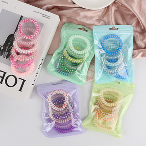 Couleur bonbon 5 pièces Transparent élastique en plastique <span class=keywords><strong>spirale</strong></span> cheveux cravates ensemble femmes queue de cheval sans pli bobine téléphone cordon cheveux <span class=keywords><strong>chouchou</strong></span> - Product Image 3