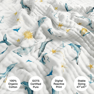 Fornitore di biancheria da culla, coperte in mussola di cotone biologico per neonati, personalizzabili all'ingrosso, con stampa colorata a cartoni animati, formato grande 47x47 pollici. - Product Image 2