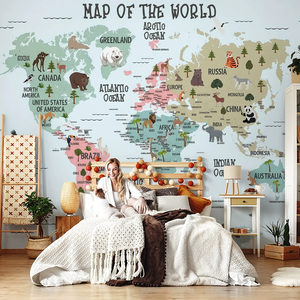 Mural de Pared con Mapa del Mundo Art Deco y Animales, Diseño Geométrico Personalizado, Impresión por Transferencia de Calor, Educativo, para Hoteles y Restaurantes - Product Image 5