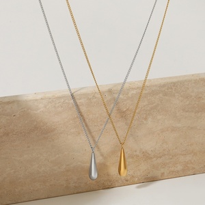 Collar con Colgante de Gota de Agua a la Moda, Collar Largo de Acero Inoxidable Chapado en Oro de 18K Resistente al Agua para Mujer - Product Image 2