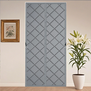 <span class=keywords><strong>Rideau</strong></span> de porte isolant à haute occultation en tissu Oxford à ondes magnétiques et rembourrage en polyester épaissi pour porte française, utilisation hivernale - Product Image 5