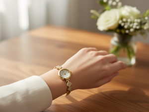 Orologio da donna Womaka, cassa rotonda placcata in oro da 24 mm, orologio alla moda con accenti di diamanti - Product Image 2