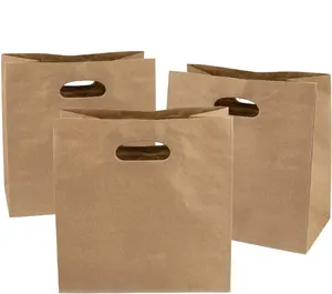 Customizable printed logo kraft paper bag with hand-held, gift, food packaging, business shopping bag