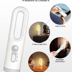 Lampe de camping portable rechargeable 2-en-1 avec détecteur de mouvement intelligent pour la maison, la chambre de bébé, le camping, les toilettes et la lecture - Product Image 2