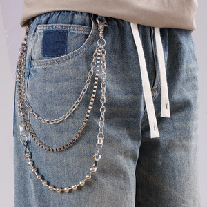 Fashionable Multi Layer Pants <b>Chain</b> Tibetan Silver Ball Shape Waist <b>Chain</b> Casual Hip Hop Punk Style Denim Jeans Accessory - Product Image 1