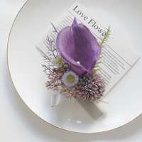 Ensemble de boutonnières de mariage Calla Lily aux couleurs vives pour le marié et les garçons d'honneur, violet, bleu, bordeaux, rouge, fleurs artificielles en PU effet toucher réel