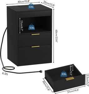 <span class=keywords><strong>Table</strong></span> <span class=keywords><strong>de</strong></span> chevet moderne en bois BSCI-FSC OEM avec station <span class=keywords><strong>de</strong></span> charge LED, rangement multifonctionnel pour appartement et chambre, 2 tiroirs coulissants - Product Image 4