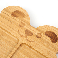 Assiettes à déjeuner en bois de bambou écologiques et ensemble de cuillères en silicone avec motif d'ours de dessin animé pour enfants, ustensiles de cuisine, logo laser