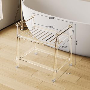 Chaise de douche en acrylique Heqing avec accoudoirs 40x40x60 cm transparente renforcée pour personnes âgées, équipement de sécurité pour la salle de bain - Product Image 3
