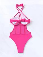 Dames Halter Kruis Mouwloze Bodysuit Water Wear Bikini Doorschijnende Mesh Korset Bustier Sexy Uitgesneden Leotard Jumpsuit