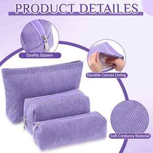 Purple Solid Style Corduroy Cosmetic <b>Bag</b> <b>Toiletry</b> Pouch with Zipper Makeup Organizer - Product Image 4