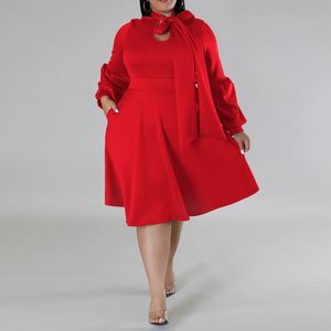 Prodotti Popolari Autunno 2024: Abbigliamento Donna Taglie Forti, Abito a Mezza Lunghezza con Colletto e Maniche Lunghe a Sbuffo - Product Image 4
