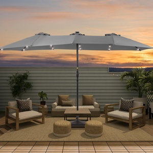 15ft Double-Sided Patio <b>Umbrella</b> with Hand Crank 48 LED 12 Ribs Outdoor <b>Umbrella</b> with Wind-Resistant Design - Product Image 1