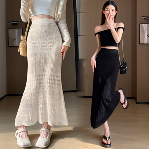 Falda Midi Casual de Cintura Natural para Mujer, Diseño de Encaje Tejido, Color Albaricoque, Transpirable, para Primavera/Verano, Marca Dushan - Product Image 1