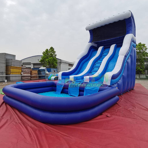 Toboggan aquatique gonflable bleu pour fêtes en plein air avec piscine amovible - Product Image 3