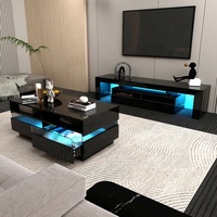 Haute Brillant Noir Nouveau Design Tv Stands avec Table Basse Led Tv Stand et Table Basse Ensemble
