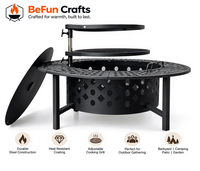Brasero d'extérieur avec barbecue 3 en 1, foyer à bois avec grilles de cuisson réglables et plateau pour patio et jardin