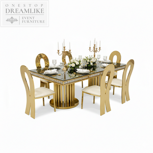 Chaises de luxe dorées <span class=keywords><strong>en</strong></span> acier inoxydable à dossier rond, durables, pour événements de mariage oniriques, <span class=keywords><strong>location</strong></span> pour fêtes et événements <span class=keywords><strong>en</strong></span> extérieur ou <span class=keywords><strong>en</strong></span> salon - Product Image 1