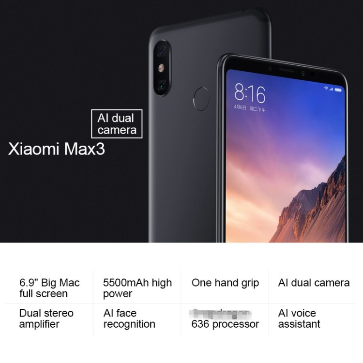 Xiaomi Mi Max 3 Mobile Phone 6.9 Inch 4G LTE 6GB 128GB Celular Android Phone 5500mAh Mobile Phone