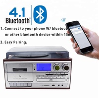 Tourne-disque phonographe avec haut-parleurs externes, lecteur CD, lecture et enregistrement USB/SD/cassette, radio