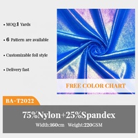 Échantillon gratuit de tissu élastique en nylon et spandex métallisé holographique brillant et coloré pour vêtements de sport, vêtements de patinage, jupes de danse