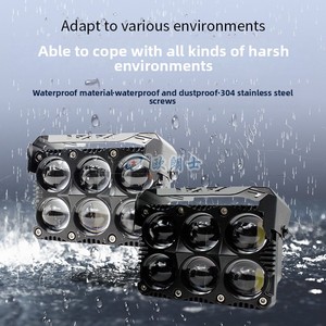 Phare modifié pour <span class=keywords><strong>moto</strong></span> transfrontalière, projecteur à 6 LED double rangée, lentille de phare avant pour véhicule électrique, bicolore jaune-blanc L - Product Image 2