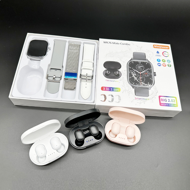 New Design Smartwatch Ultra WK76 Mate Combo Smart Watches IP68 Waterproof BT Calls Heart Rate Monitor Fitness Watch With Earbuds