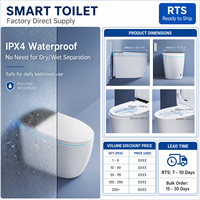 Toilette intelligente multifonctionnelle moderne avec bidet intégré, siphon en P, étanche IPX4, siège chauffant, télécommande, garantie de 2 ans