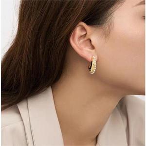 C-Shaped <b>Moon</b> Earrings 18K Gold Stainless Steel Stud Imitation Pearl Party Fashion Jewelry - Product Image 4
