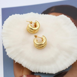 Fashion Minimalist <b>Titanium</b> Steel Double Layer C Shape Earrings Gold Plated <b>Stud</b> Earrings For Women - Product Image 3