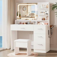Table de toilette en bois moderne et minimaliste, exclusive transfrontalière, avec panneau de rangement LED éclairé, pour petit appartement