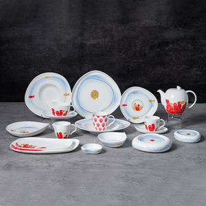 Vaisselle en porcelaine fine blanche de luxe, ensemble de vaisselle en céramique pour hôtel et restaurant, motif de récif corallien, vente en gros - Product Image 1