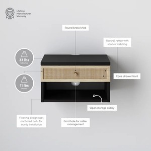 <span class=keywords><strong>Comodino</strong></span> sospeso in Mdf nero classico italiano semplice <span class=keywords><strong>comodino</strong></span> in legno scanalato <span class=keywords><strong>comodino</strong></span> galleggiante con cassetto in Rattan - Product Image 6