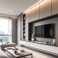 Meuble TV moderne en marbre noir avec panneau en contreplaqué de luxe à LED pour le salon et la chambre à coucher Mobilier de maison au design simple