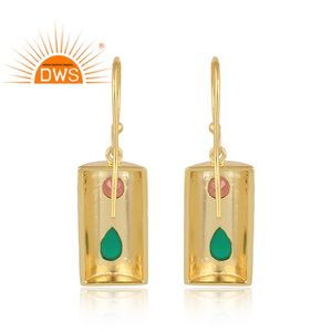 Pendientes de plata de aspecto vintage Proveedor de joyería Ónix verde y piedras preciosas granate Pendientes colgantes de plata chapados en oro Colección vintage - Product Image 3