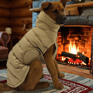 Vêtements d'hiver pour animaux de compagnie de luxe, écologiques, en coton imperméable et polyester, manteaux pour chiens ajustables avec logo réfléchissant, motif écossais moderne - Product Image 1