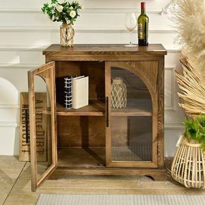 Mueble de Salón Estilo Rústico INNOVA, Diseño Arqueado con Puertas de Vidrio, Gabinete de Almacenamiento de Madera Sólida, Estilo Antiguo y Duradero - Product Image 2