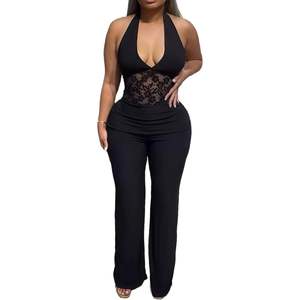 Combinaison de soirée élégante noire à col halter et décolleté en V pour femme, modèle 2026 personnalisé - Product Image 3