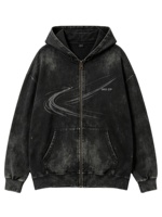 Sweat-shirt à capuche zippé surdimensionné Kornit DTG Curve Motion Streak SKID ZIP avec impression de texte, poche kangourou, dégradé délavé, style grunge