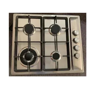 4 brûleurs intégrés en fonte gril pusle d'allumage cuivre injecteur plaques panneau en acier inoxydable cuisinière à gaz